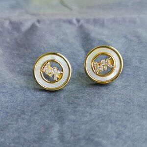 Michael Kors Pave Logo Gold Crystal Disc Stud Earrings MKJ7764 fashion